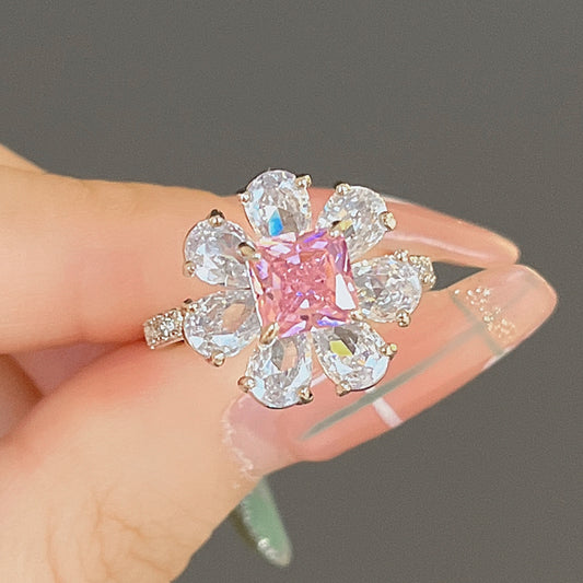 NO.30-Sweet pink diamond zircon flower ring