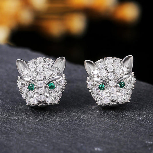 NO.9-Personality versatile full diamond zircon leopard head stud earrings, women's temperament street earrings