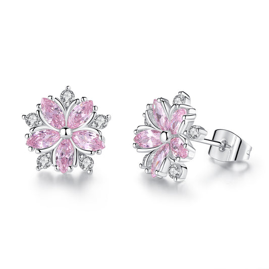 NO.27-Pink Sakura Opal Stud Earrings, Niche Design Flower Earrings