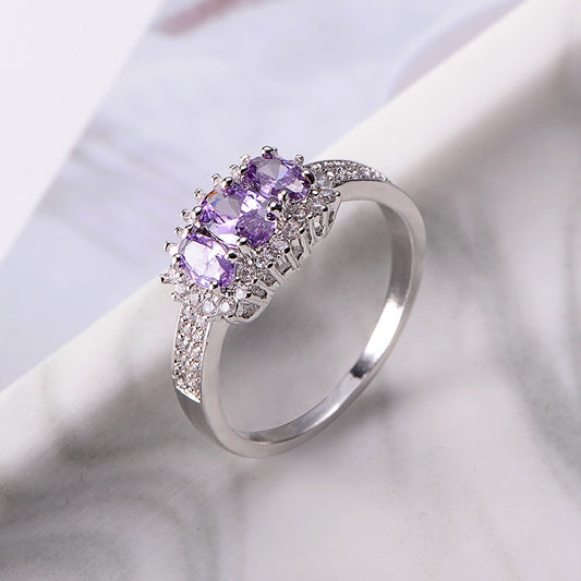 NO.38-Women's Fashion Jewelry, Light Luxury Purple Oval Opal Ring