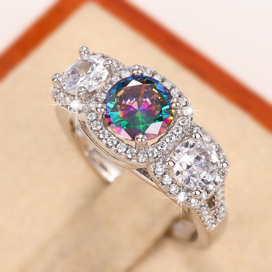 76.Colorful simulation zircon ring fashion versatile noble ring