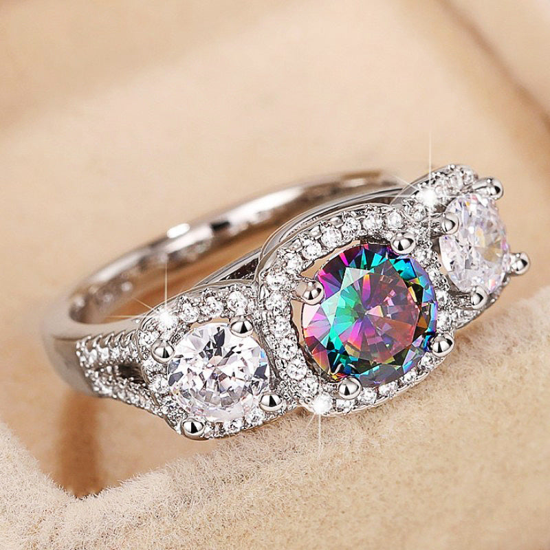 76.Colorful simulation zircon ring fashion versatile noble ring