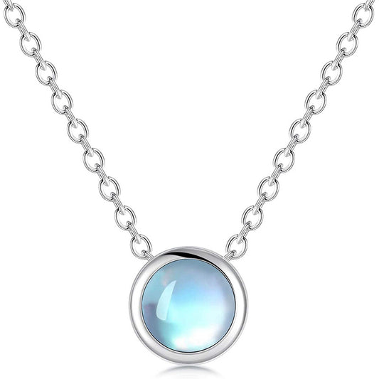 No. 29 - Light Blue Small Round Pendant 925 Silver Necklace, Cute and Elegant, Fashion Jewelry
