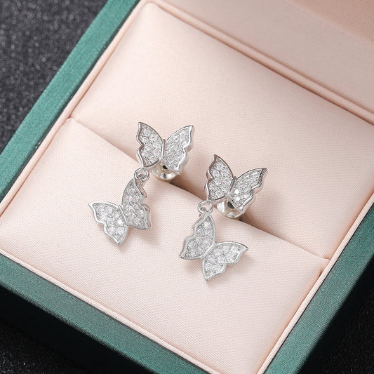 Butterfly Set, Four Butterfly Diamond Collarbone Chain, Two Butterfly Earrings, Open Butterfly Ring