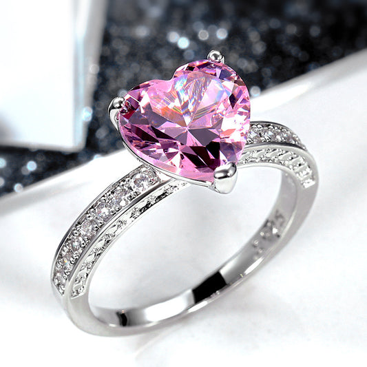 NO.32-Heart-shaped zircon ring with pink diamonds