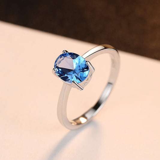 No. 13 -Light Blue Oval 925 Silver Ring, Simple and Elegant, Popular Jewelry