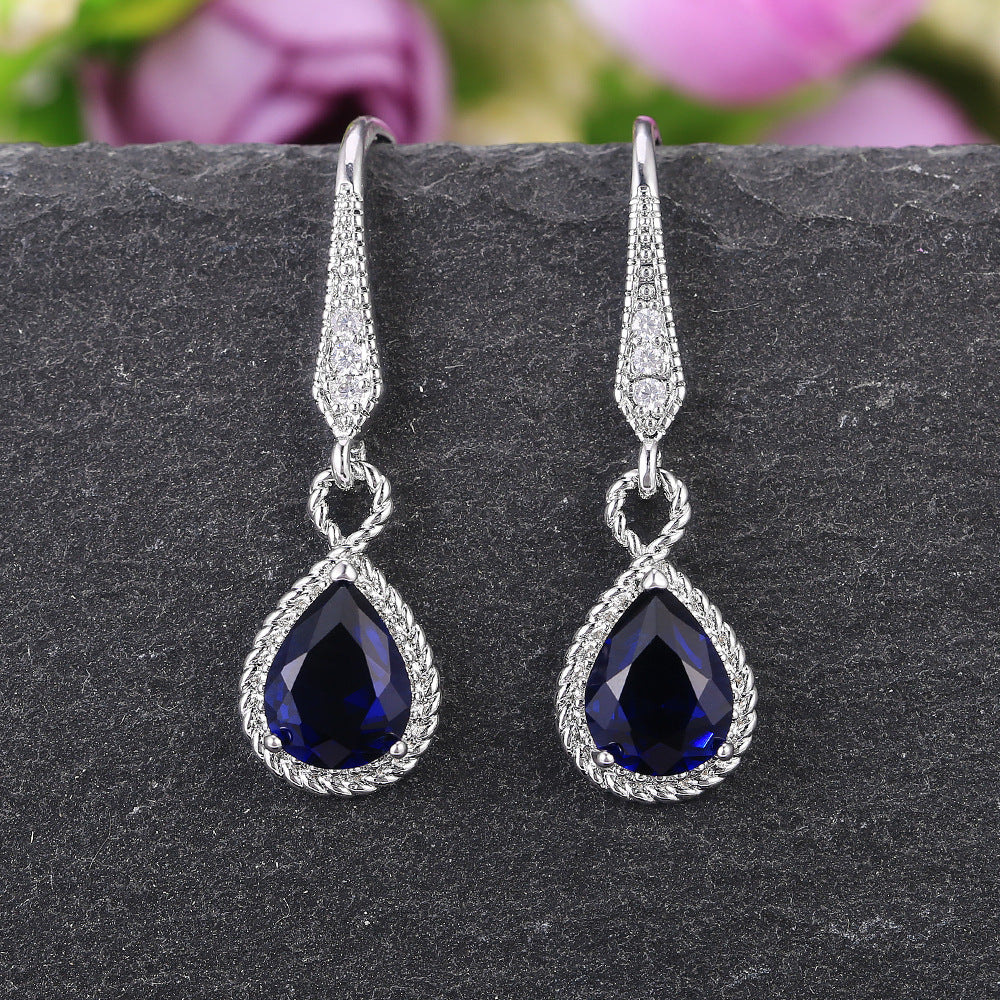 NO.16-Women's Fashion Accessories Jewelry, Dark Blue Unique Sapphire Zircon Earrings