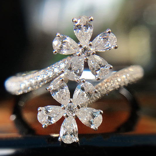 NO.35-Fairy wind flower ring, water drop pear shape simulation zircon open ring ring girl