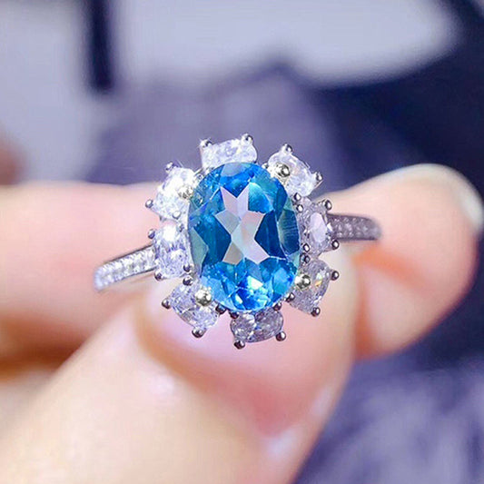NO.43-Sparkling Sea Blue Opal Ladies Ring