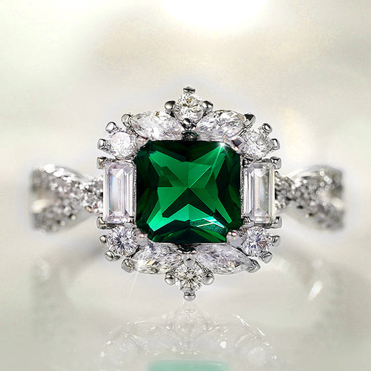 NO.40-Women's Fashion Jewelry，Green Square Princess Opal Ring