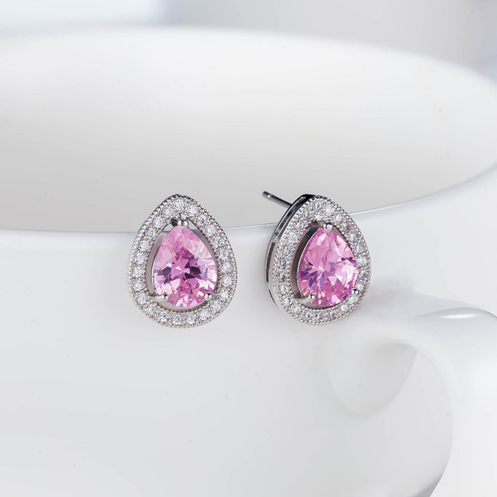 NO.13-Pink water drop zircon stud earrings