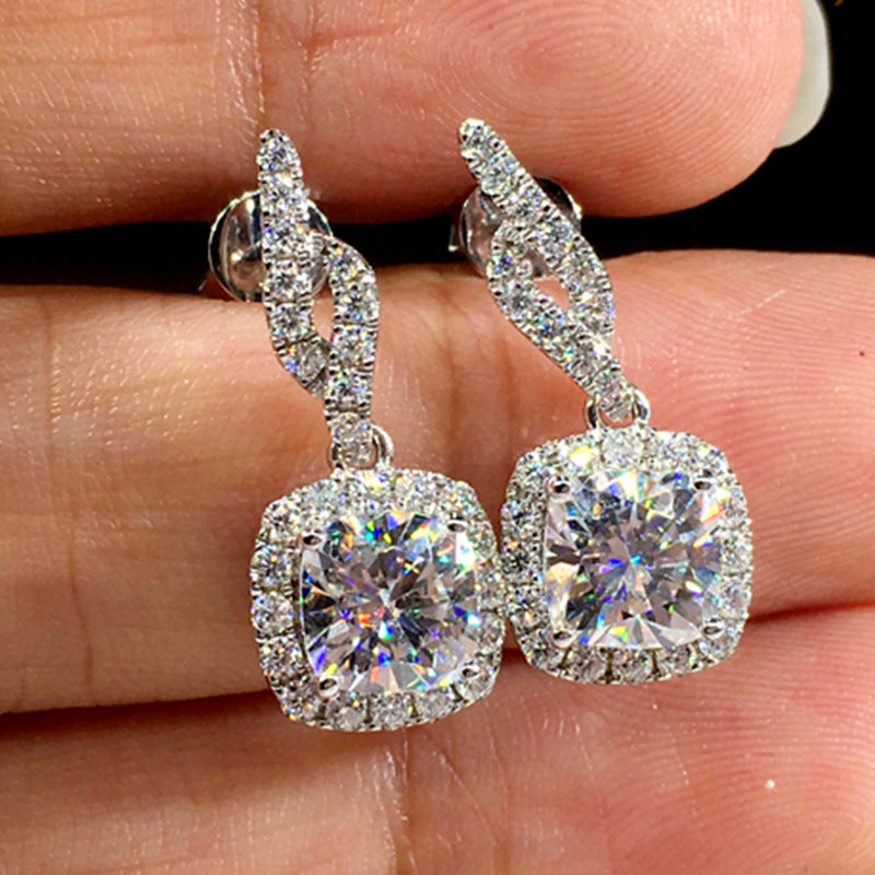 NO.8-Exquisite square zircon earrings full of diamonds for women, versatile Ruili street earrings