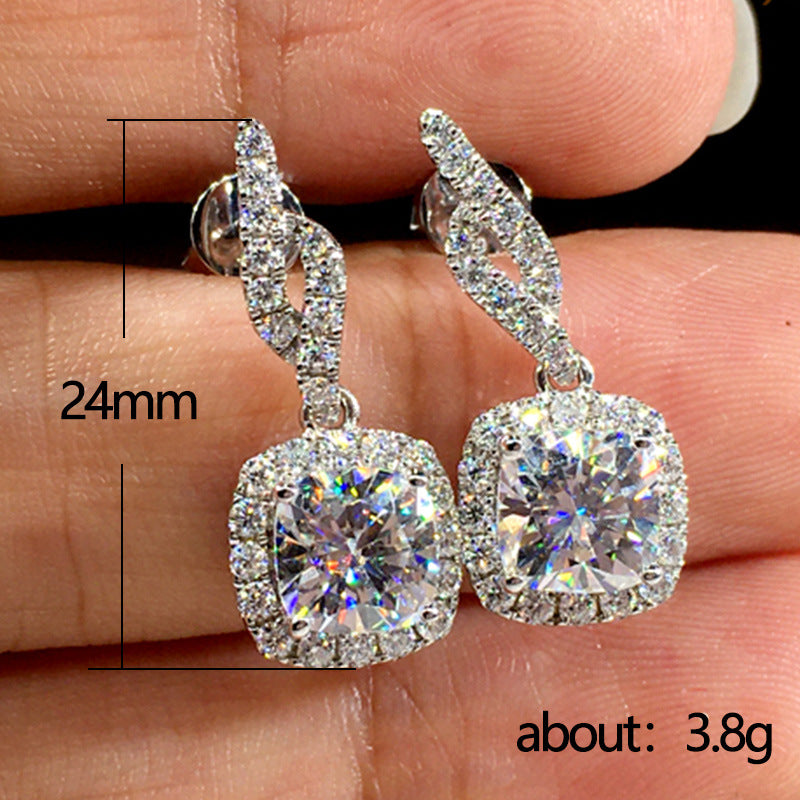 NO.8-Exquisite square zircon earrings full of diamonds for women, versatile Ruili street earrings