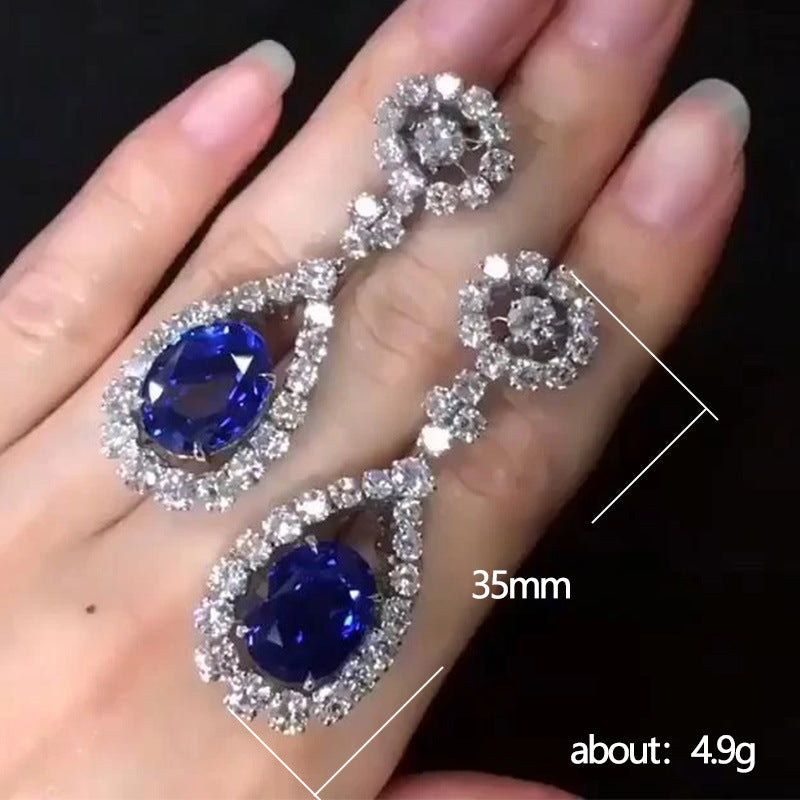 NO.11-Sapphire blue zircon long earrings, earrings for anniversary celebrations
