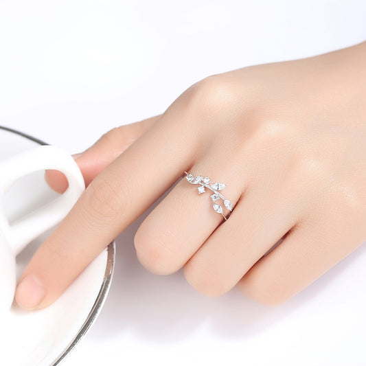 No. 14 - Delicate Leaf Opening 925 Silver Ring, Simple and Elegant, Popular Jewelry