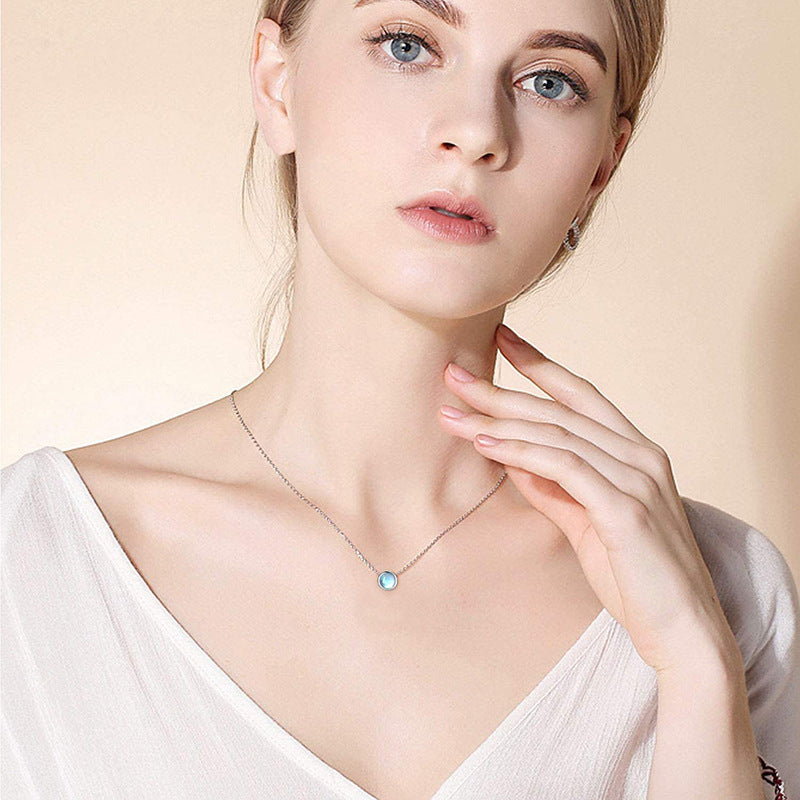 No. 29 - Light Blue Small Round Pendant 925 Silver Necklace, Cute and Elegant, Fashion Jewelry