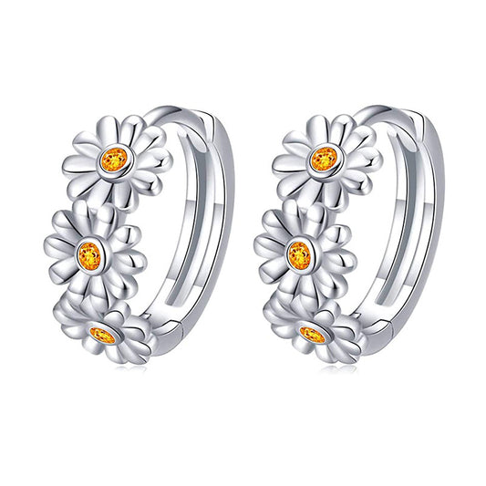 No. 12 -Three Yellow Chrysanthemums 925 Silver Earrings, Lively and Cute, Popular Jewelry