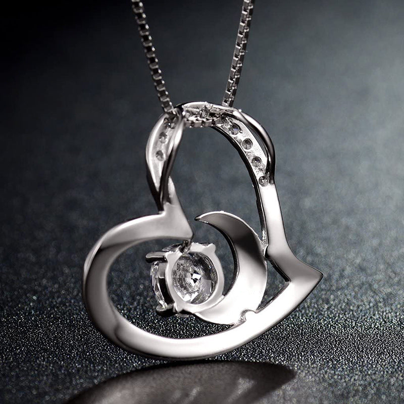 No. 32 - Heart Moon Embrace Star Mom Pendant 925 Silver Necklace, Cute and Elegant, Popular Jewelry