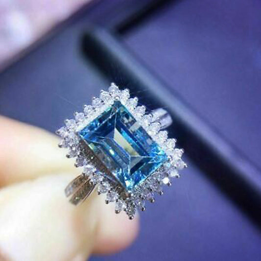 NO.42-Women's Fashion Jewelry, Light Blue Rectangular Lace Luxury Ring