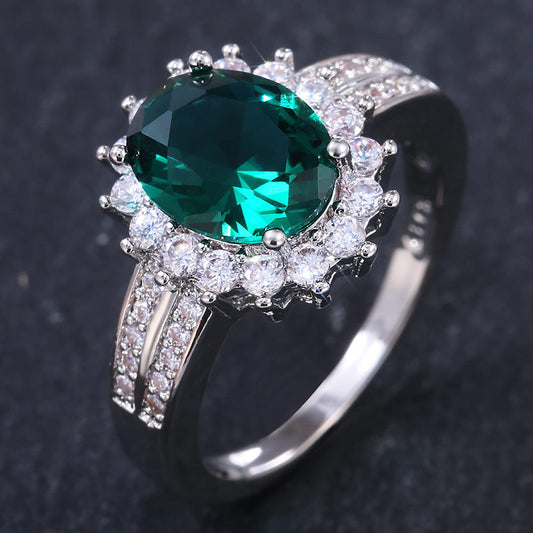 NO.39-Women's Fashion Jewelry, Green Oval Lace Ring