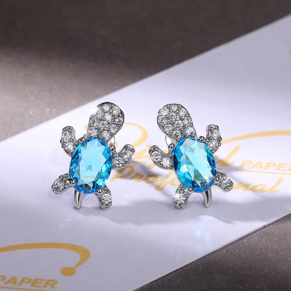 4.Creative cute turtle zircon earrings for women