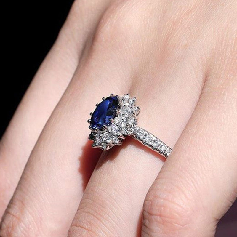 NO.27-Fashion Jewelry For Women, Premium Oval Blue Zircon Ring