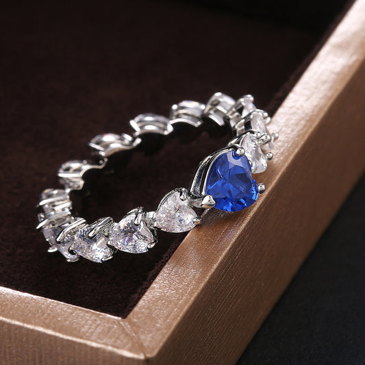 NO.14-Women's Fashion Accessories Jewelry, Dark Blue Explosive Versatile Z Love Zircon Luxury Full Diamond Ring