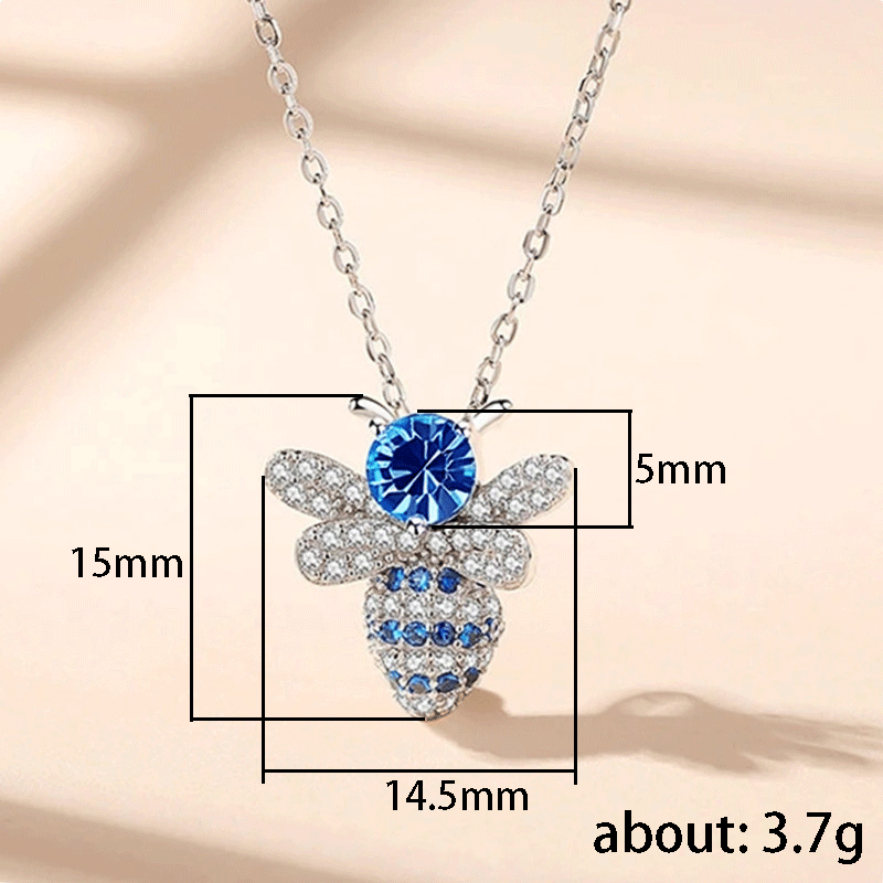 31.Creative little bee sea blue zircon necklace, European and American style animal necklace