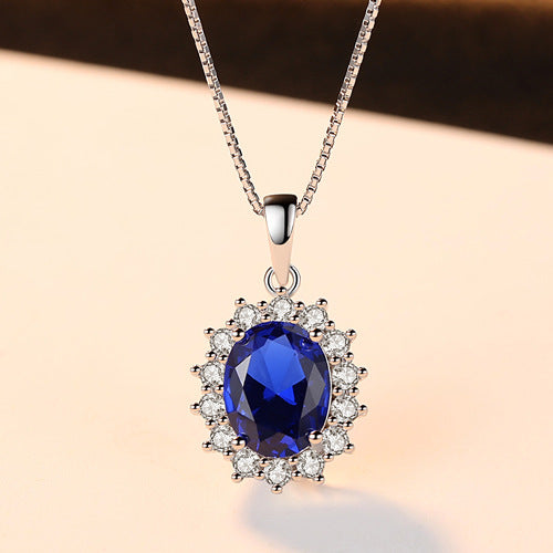 No. 23 - Blue Delicate Lace Oval 925 Silver Necklace, Cute and Elegant, Fashion Jewelry