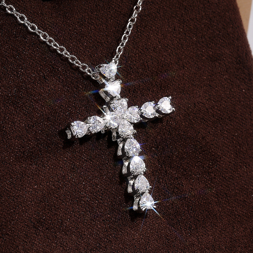NO.14-Ladies Fashion Jewelry, Creative Cross Set Zircon Necklace