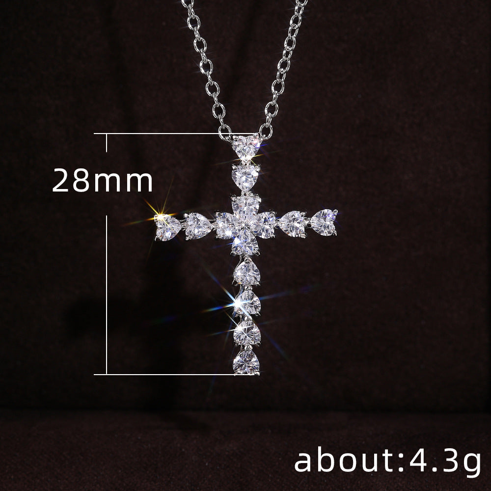 NO.14-Ladies Fashion Jewelry, Creative Cross Set Zircon Necklace