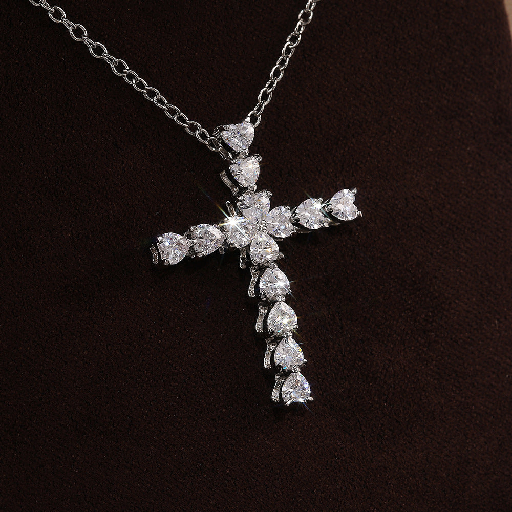 NO.14-Ladies Fashion Jewelry, Creative Cross Set Zircon Necklace