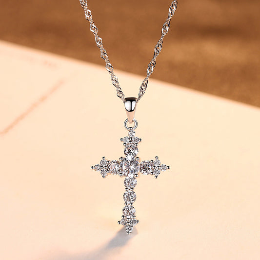 No. 24 - Cross with Diamonds 925 Silver Necklace, Cute and Elegant, Fashion Jewelry