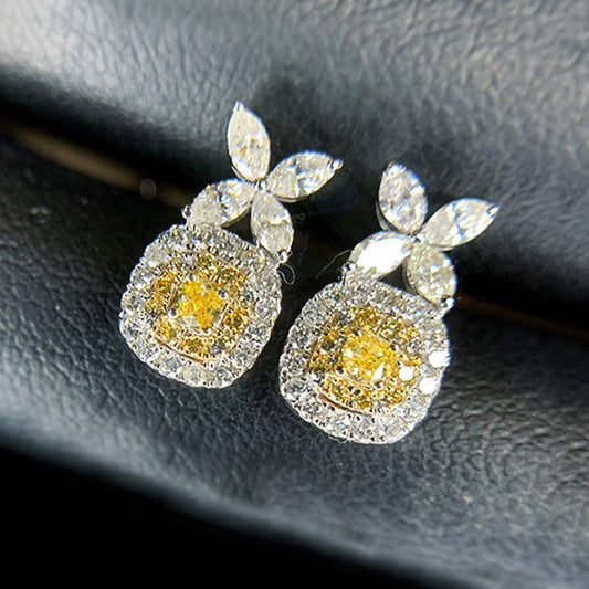 NO.12-Yellow flower square earrings