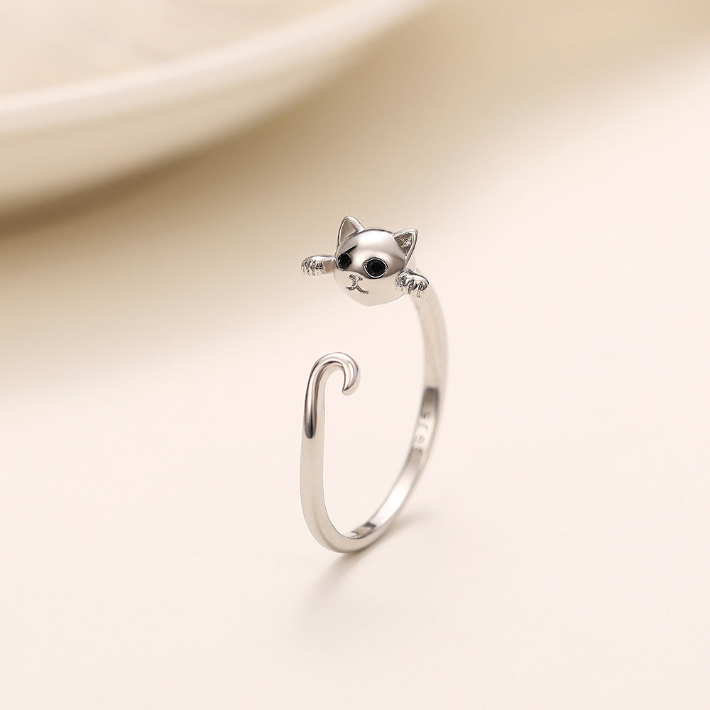 74.Youth tide ins style cute cat open ring, playful animal ring