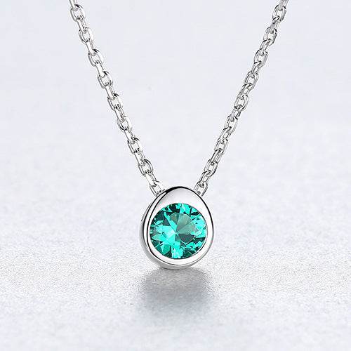 No. 25 - Cute Sapphire Green Round Pendant 925 Silver Necklace, Cute and Elegant, Fashion Jewelry