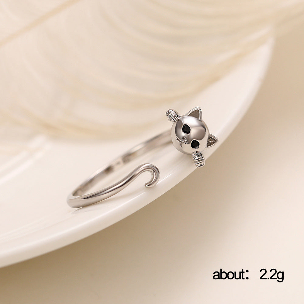 74.Youth tide ins style cute cat open ring, playful animal ring