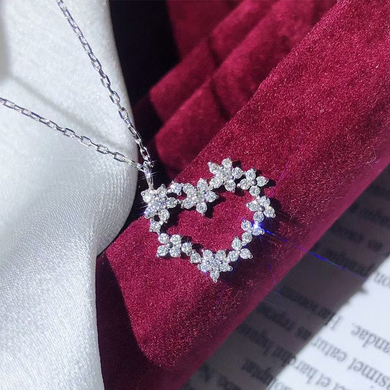 NO.12-Women's Fashion Jewelry, Sweet Heart Diamond Zirconia Necklace