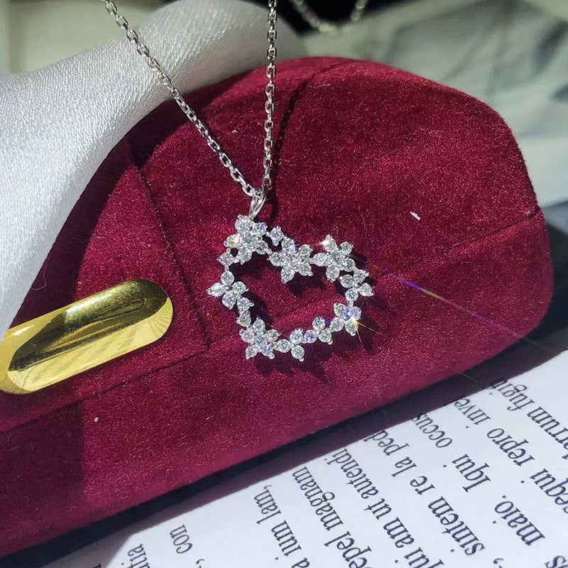 NO.12-Women's Fashion Jewelry, Sweet Heart Diamond Zirconia Necklace