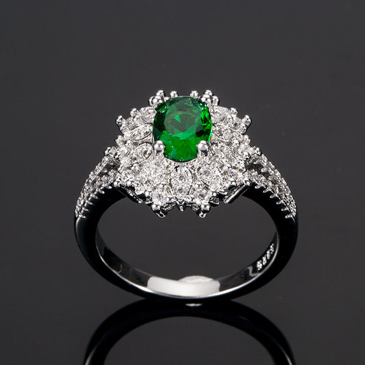 NO.23-Women's Fashion Jewelry, Delicate Flower Shape Emerald Zirconia Ring