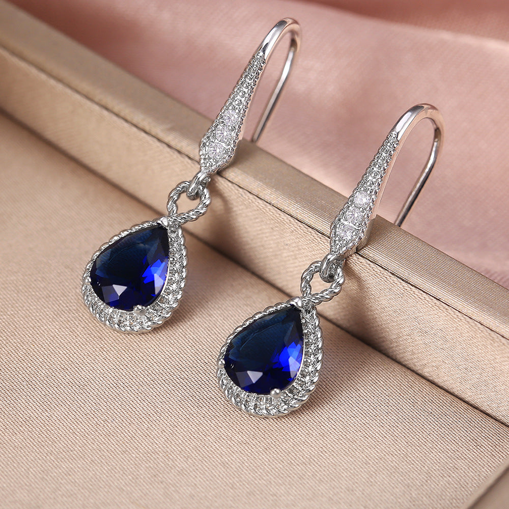 NO.16-Women's Fashion Accessories Jewelry, Dark Blue Unique Sapphire Zircon Earrings