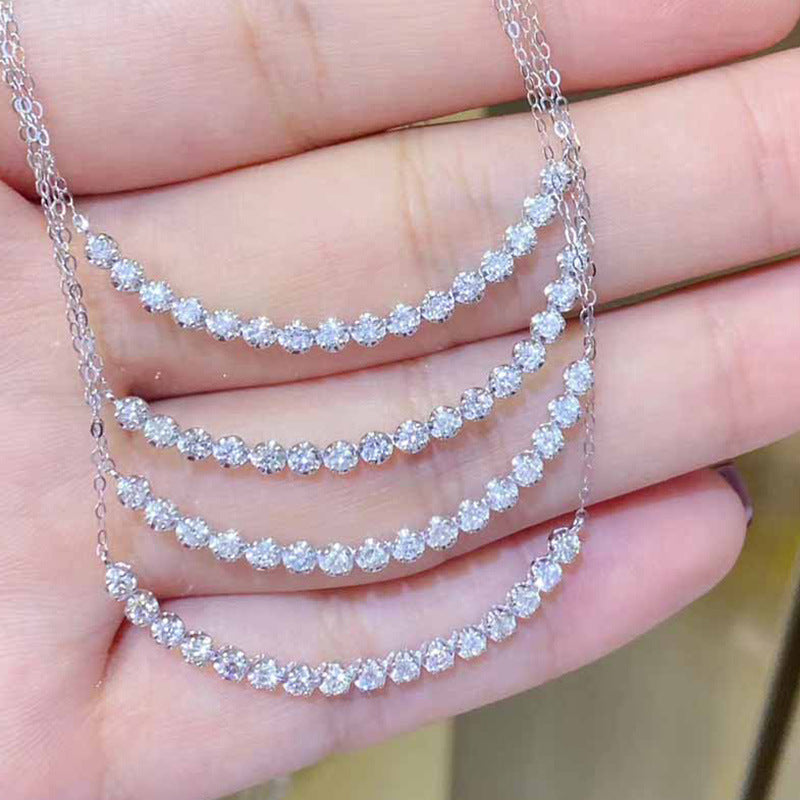 NO.13-Ladies Fashion Jewelry, Full Diamond Necklace Simple Smile Zircon Clavicle Chain