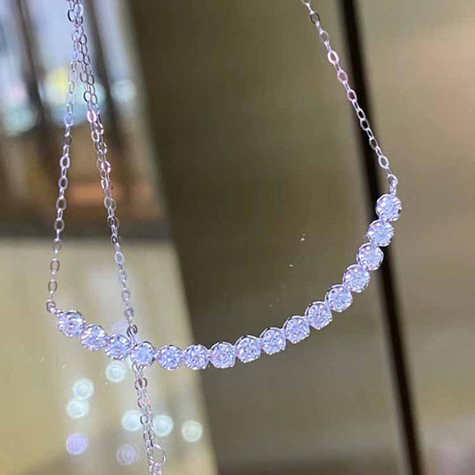 NO.13-Ladies Fashion Jewelry, Full Diamond Necklace Simple Smile Zircon Clavicle Chain
