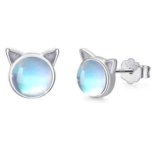 No. 11 light blue kitten head 925 silver earrings, lively and cute, daughter gift, fashion jewelry