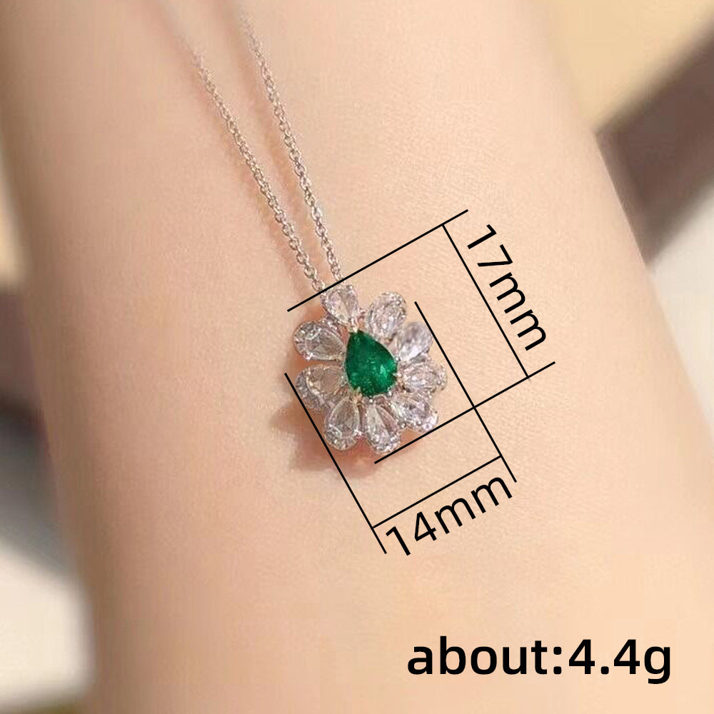 NO.11-Women's Fashion Accessories Jewelry, Green Droplet Zircon Flower Necklace