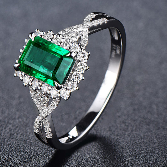 NO.18-Women's Fashion Accessories Jewelry, Green Square Luxury Zircon Ring