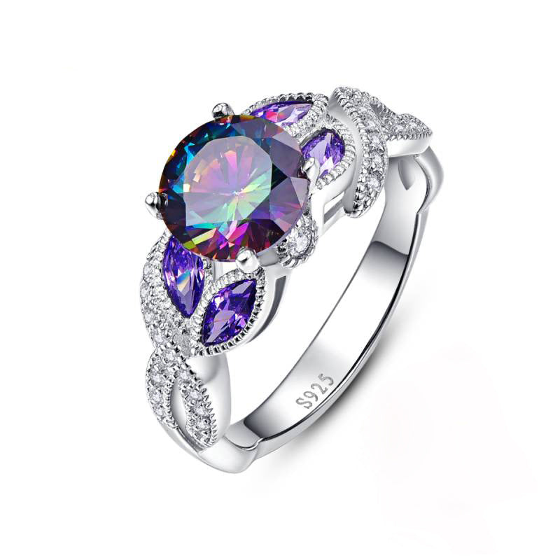 NO.15-Women's Fashion Accessories Jewelry, Purple Colorful Waterdrop Exquisite Oval Zircon Ring