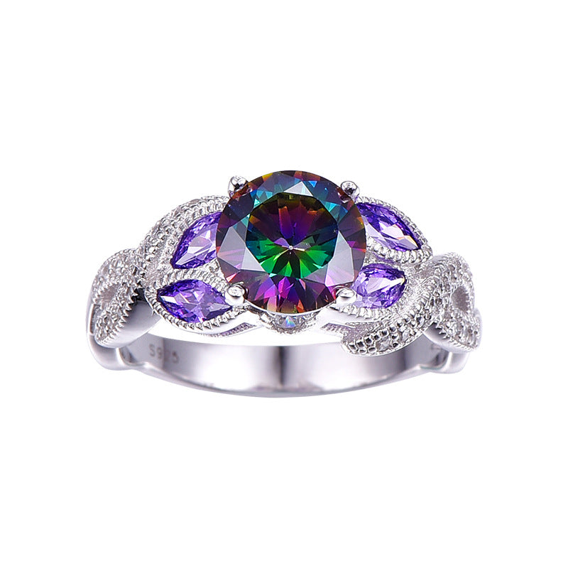 NO.15-Women's Fashion Accessories Jewelry, Purple Colorful Waterdrop Exquisite Oval Zircon Ring