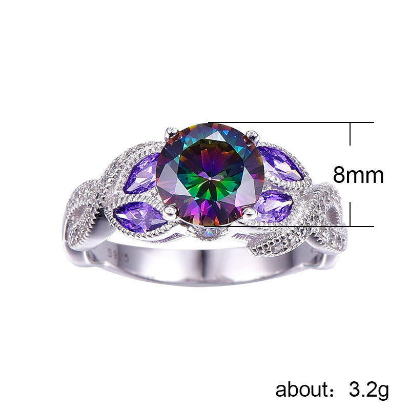 NO.15-Women's Fashion Accessories Jewelry, Purple Colorful Waterdrop Exquisite Oval Zircon Ring