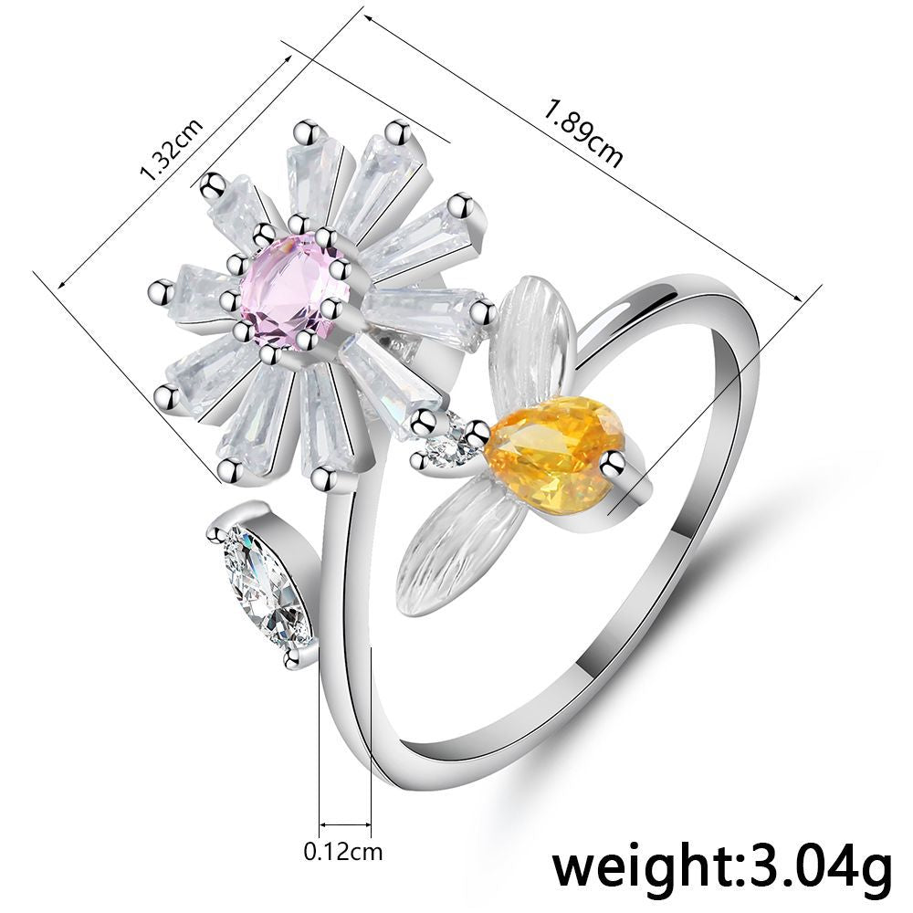 NO.57-Women's fashion small daisy flower small bee creative, sweet and cute, adjustable ring split ring